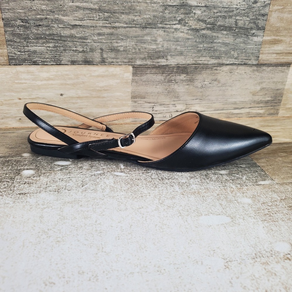Journee Collection Martine Women Flat Sz 9 M Black Leather Pointed Toe Slingback
